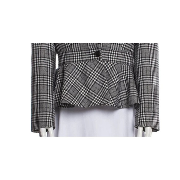 DESIGNER MICHAEL KORS COLLECTION GREY PLAID PRINT PEPLUM VIRGIN WOOL BLAZER 10.R - Picture 11 of 15